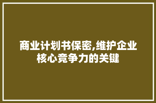 商业计划书保密,维护企业核心竞争力的关键
