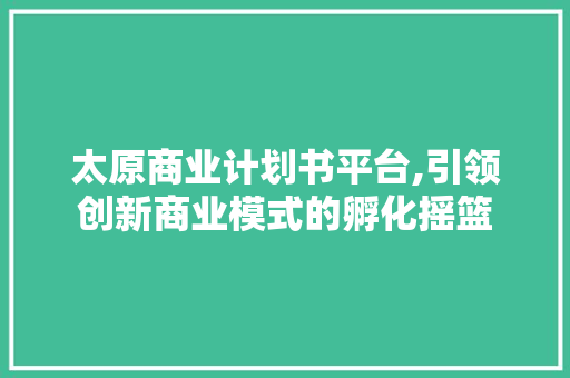 太原商业计划书平台,引领创新商业模式的孵化摇篮