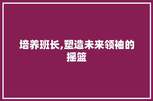 培养班长,塑造未来领袖的摇篮