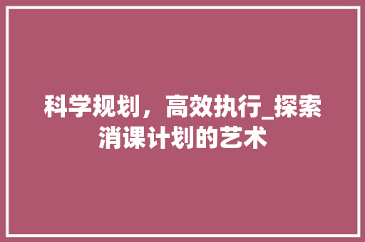 科学规划，高效执行_探索消课计划的艺术