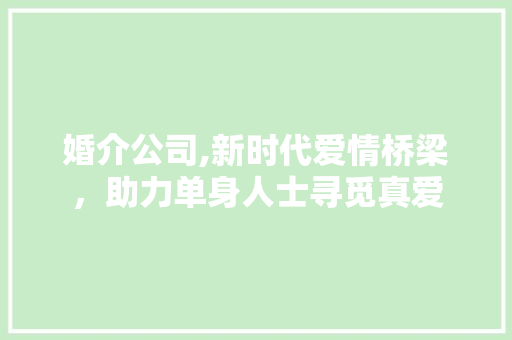 婚介公司,新时代爱情桥梁，助力单身人士寻觅真爱