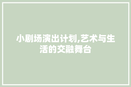 小剧场演出计划,艺术与生活的交融舞台