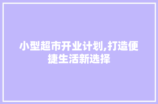 小型超市开业计划,打造便捷生活新选择