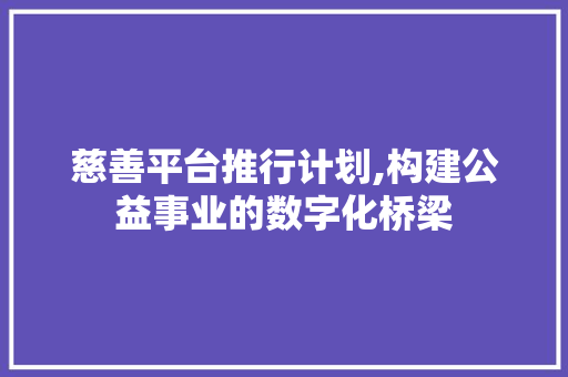 慈善平台推行计划,构建公益事业的数字化桥梁