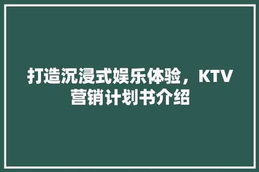 打造沉浸式娱乐体验，KTV营销计划书介绍