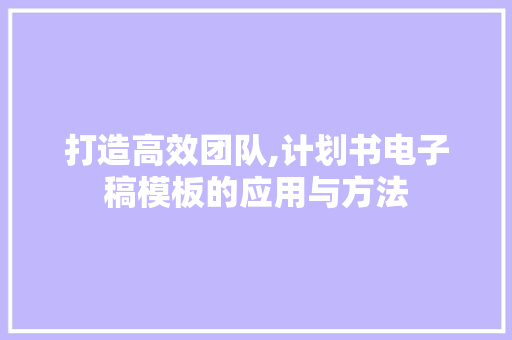 打造高效团队,计划书电子稿模板的应用与方法