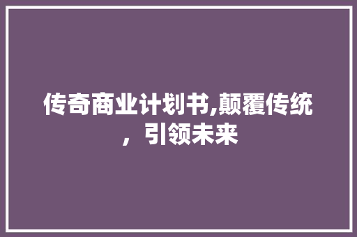 传奇商业计划书,颠覆传统，引领未来