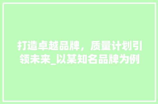 打造卓越品牌，质量计划引领未来_以某知名品牌为例