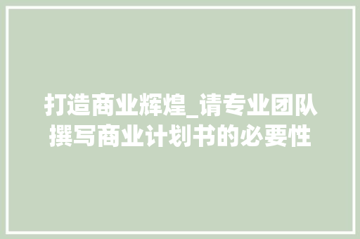 打造商业辉煌_请专业团队撰写商业计划书的必要性