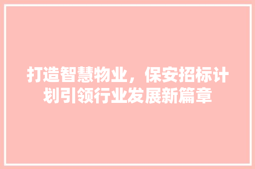 打造智慧物业，保安招标计划引领行业发展新篇章