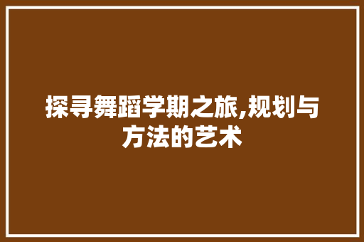 探寻舞蹈学期之旅,规划与方法的艺术