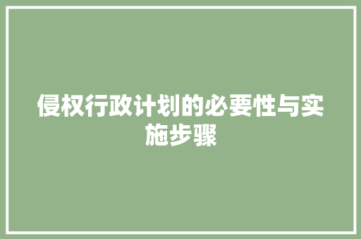 侵权行政计划的必要性与实施步骤