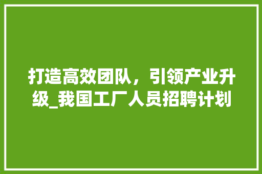 打造高效团队，引领产业升级_我国工厂人员招聘计划全面实施