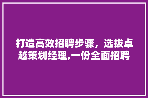 打造高效招聘步骤，选拔卓越策划经理,一份全面招聘计划介绍