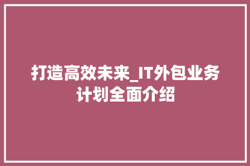 打造高效未来_IT外包业务计划全面介绍