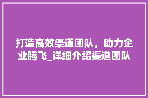 打造高效渠道团队，助力企业腾飞_详细介绍渠道团队招募计划