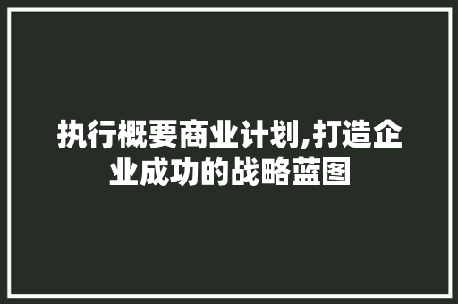 执行概要商业计划,打造企业成功的战略蓝图 个人简历