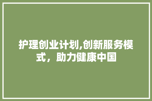 护理创业计划,创新服务模式，助力健康中国