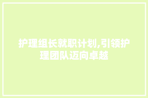 护理组长就职计划,引领护理团队迈向卓越