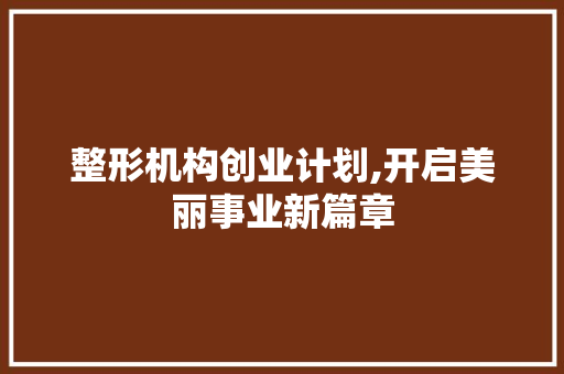 整形机构创业计划,开启美丽事业新篇章
