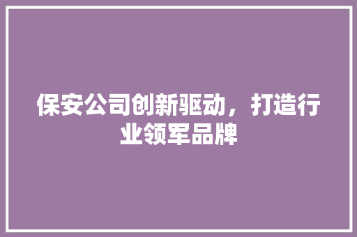 保安公司创新驱动，打造行业领军品牌
