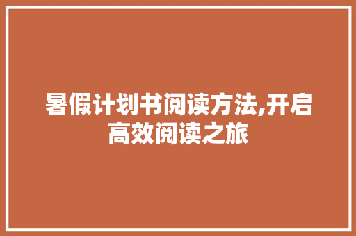 暑假计划书阅读方法,开启高效阅读之旅