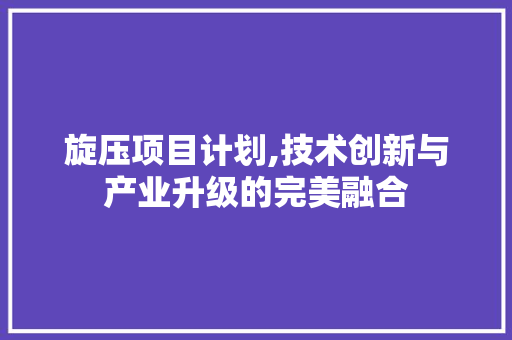 旋压项目计划,技术创新与产业升级的完美融合