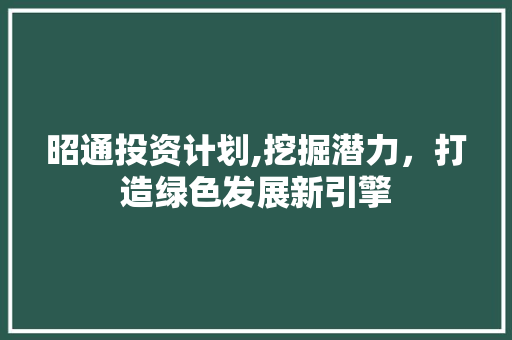 昭通投资计划,挖掘潜力，打造绿色发展新引擎