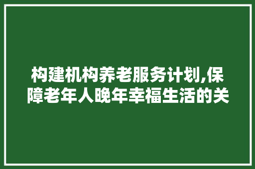 构建机构养老服务计划,保障老年人晚年幸福生活的关键路径