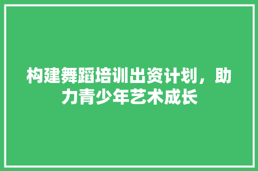 构建舞蹈培训出资计划，助力青少年艺术成长
