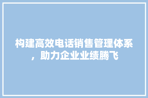 构建高效电话销售管理体系，助力企业业绩腾飞 成语大全