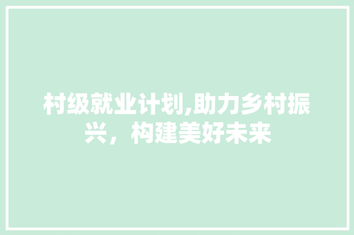 村级就业计划,助力乡村振兴，构建美好未来