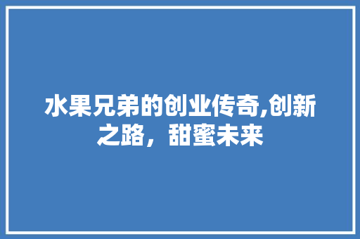 水果兄弟的创业传奇,创新之路，甜蜜未来