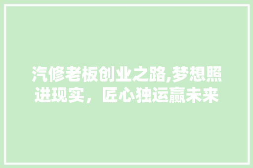 汽修老板创业之路,梦想照进现实，匠心独运赢未来