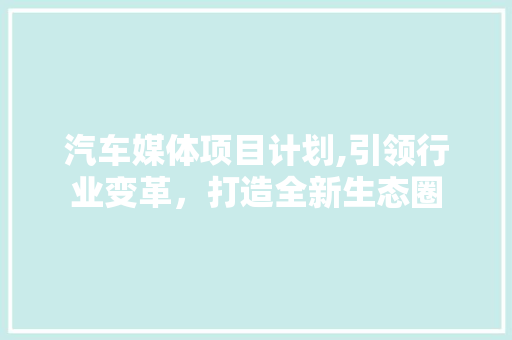 汽车媒体项目计划,引领行业变革，打造全新生态圈