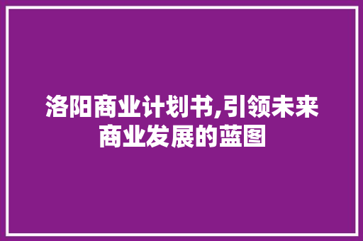 洛阳商业计划书,引领未来商业发展的蓝图