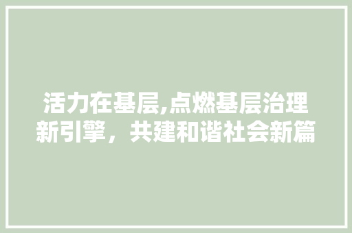 活力在基层,点燃基层治理新引擎，共建和谐社会新篇章