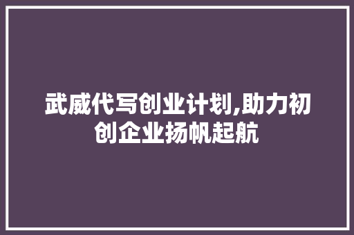 武威代写创业计划,助力初创企业扬帆起航