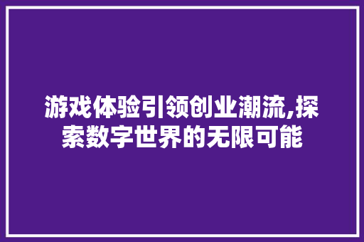 游戏体验引领创业潮流,探索数字世界的无限可能