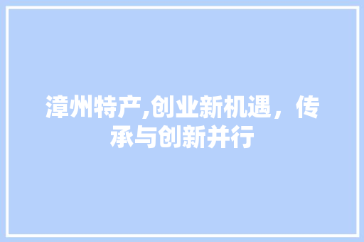 漳州特产,创业新机遇，传承与创新并行