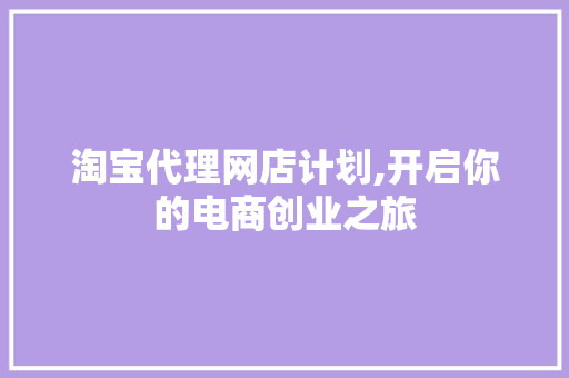 淘宝代理网店计划,开启你的电商创业之旅