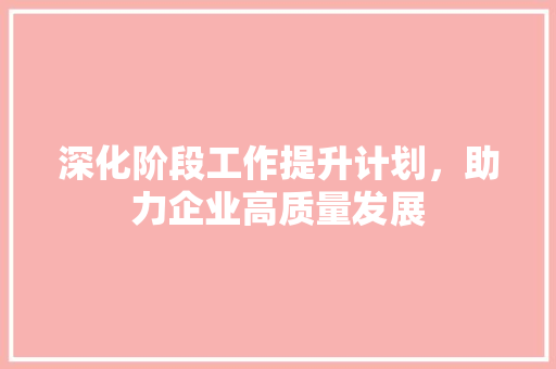 深化阶段工作提升计划，助力企业高质量发展