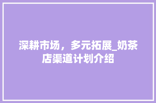 深耕市场，多元拓展_奶茶店渠道计划介绍