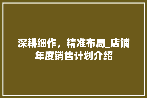 深耕细作，精准布局_店铺年度销售计划介绍