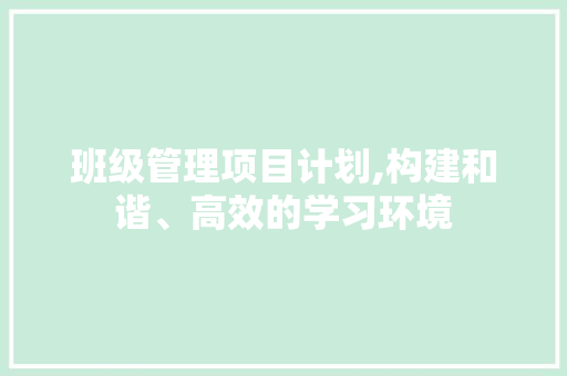 班级管理项目计划,构建和谐、高效的学习环境