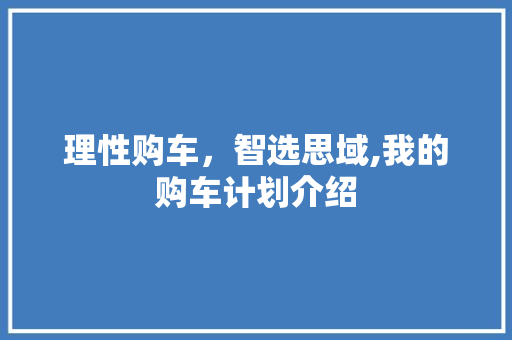 理性购车，智选思域,我的购车计划介绍