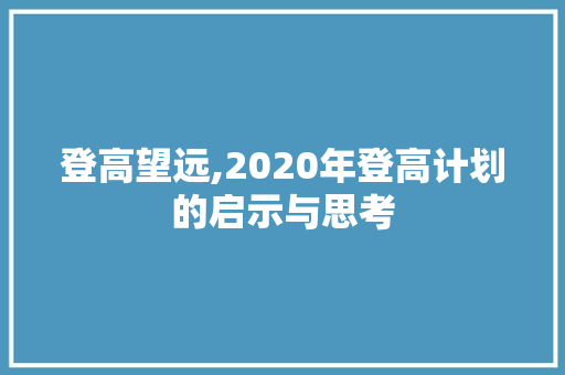 登高望远,2020年登高计划的启示与思考