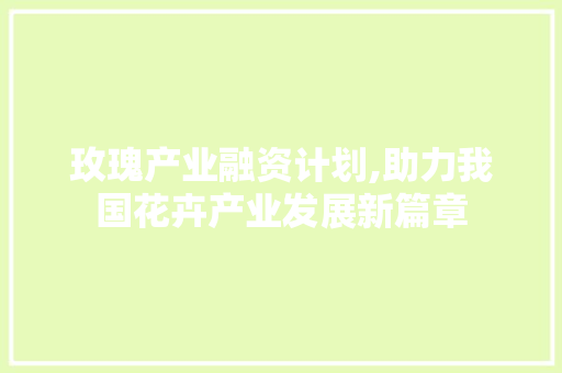 玫瑰产业融资计划,助力我国花卉产业发展新篇章