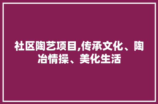 社区陶艺项目,传承文化、陶冶情操、美化生活
