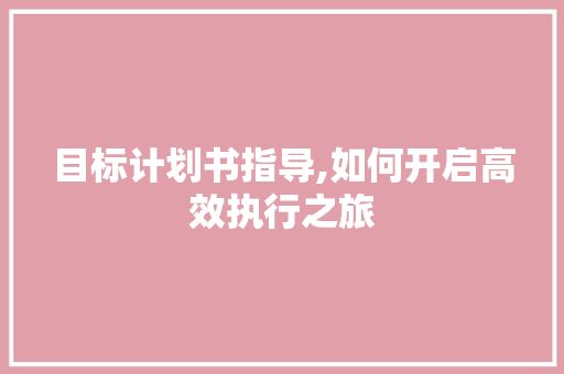 目标计划书指导,如何开启高效执行之旅